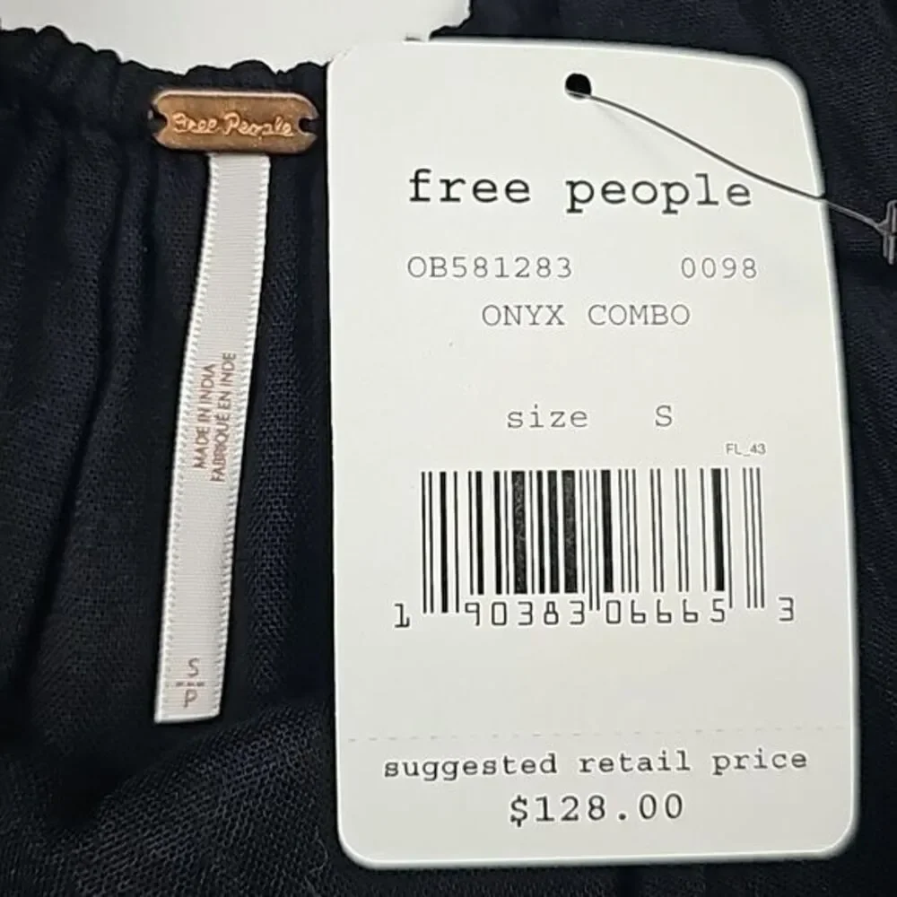 Free People Black Oxford Embroidered Long Sleeve Back Cut Out‎ Mini Dress Size S